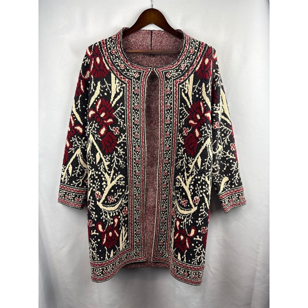 Women’s MaxSport XS Black, Red, & Cream Floral Knit Cardigan